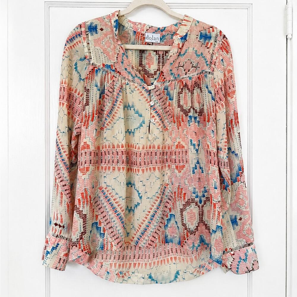 Dolan Boho Abstract Print Peasant Blouse Large